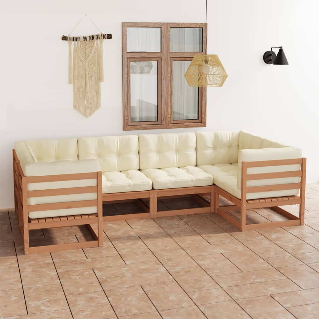 Vetonek Set de muebles de jardín 6 pzs cojines madera pino marrón miel