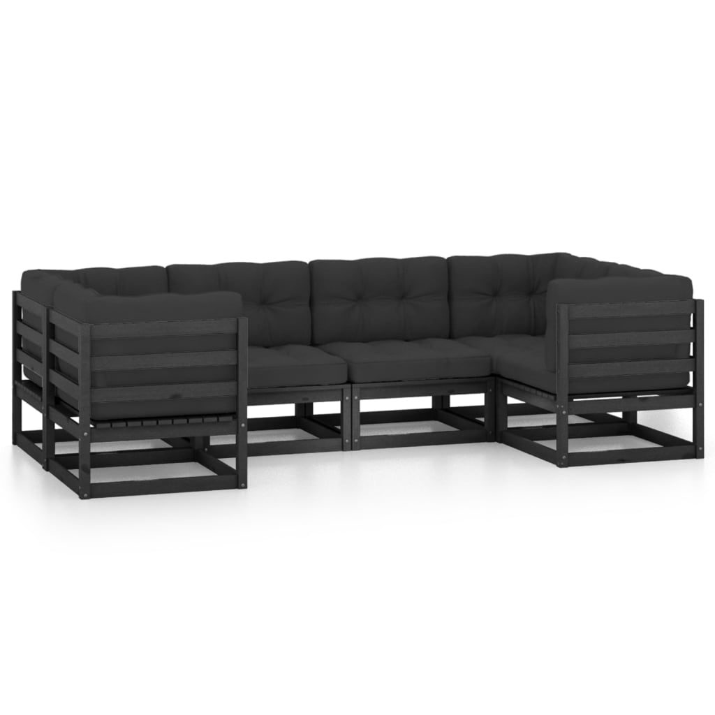 Set de muebles de jardín 6 pzas con cojines madera pino negro vidaXL