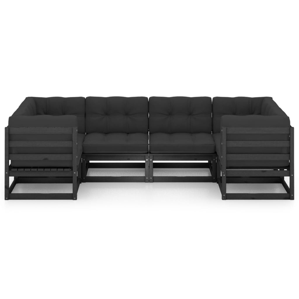 Set de muebles de jardín 6 pzas con cojines madera pino negro vidaXL