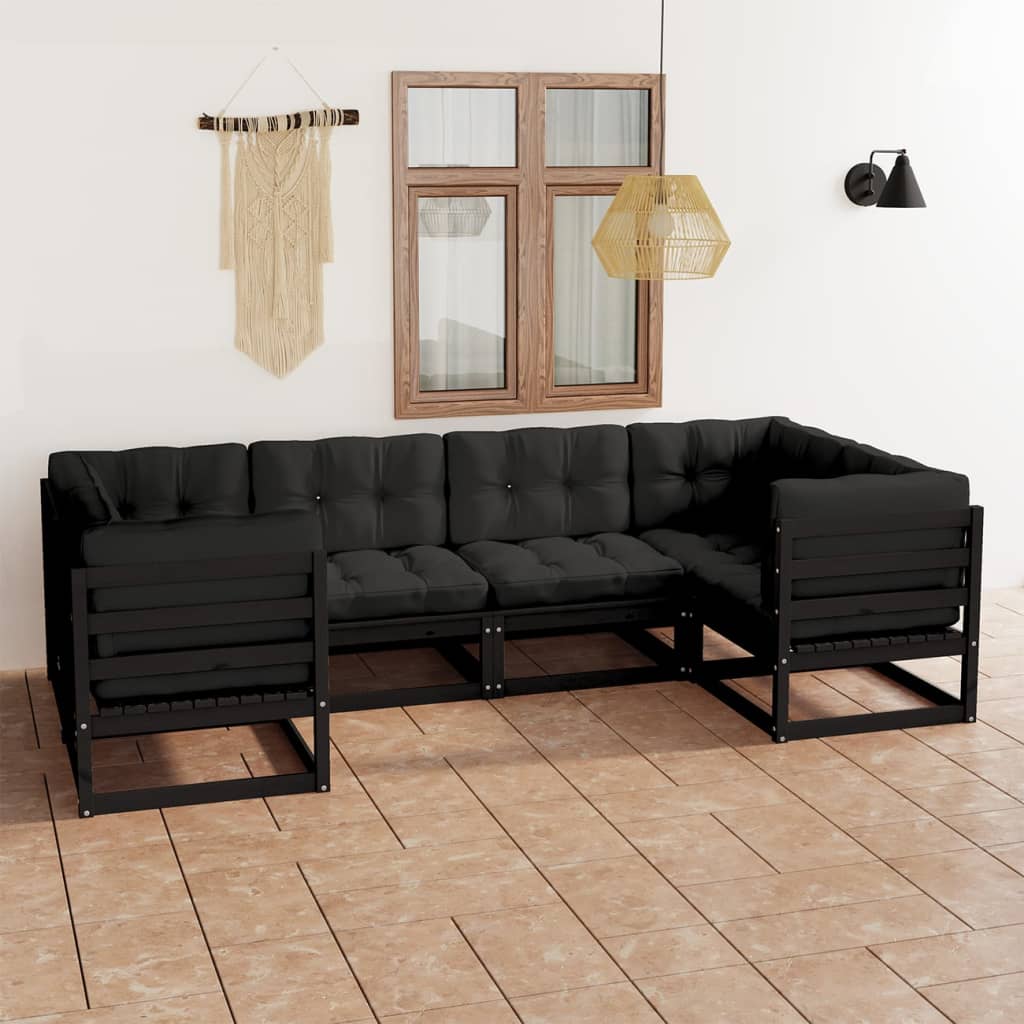 Vetonek Set de muebles de jardín 6 pzas con cojines madera pino negro