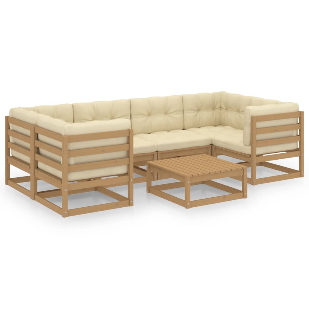 Set de muebles de jardín 7 pzs cojines madera pino marrón miel vidaXL