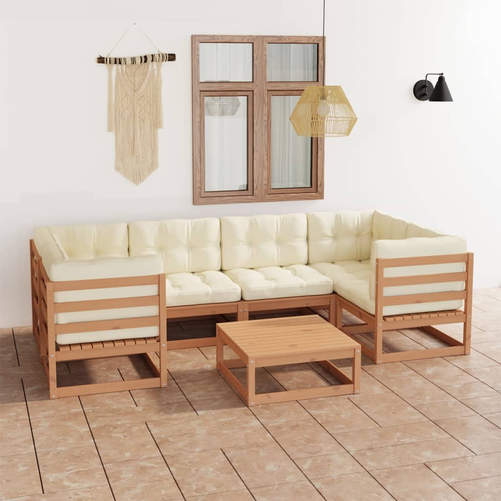 Vetonek Set de muebles de jardín 7 pzs cojines madera pino marrón miel