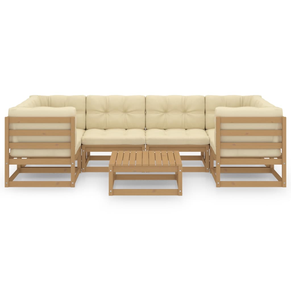 Set de muebles de jardín 7 pzs cojines madera pino marrón miel vidaXL