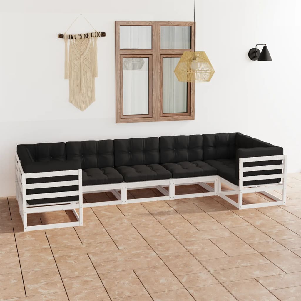 Vetonek Set muebles jardín 7 pzas con cojines madera maciza pino blanco