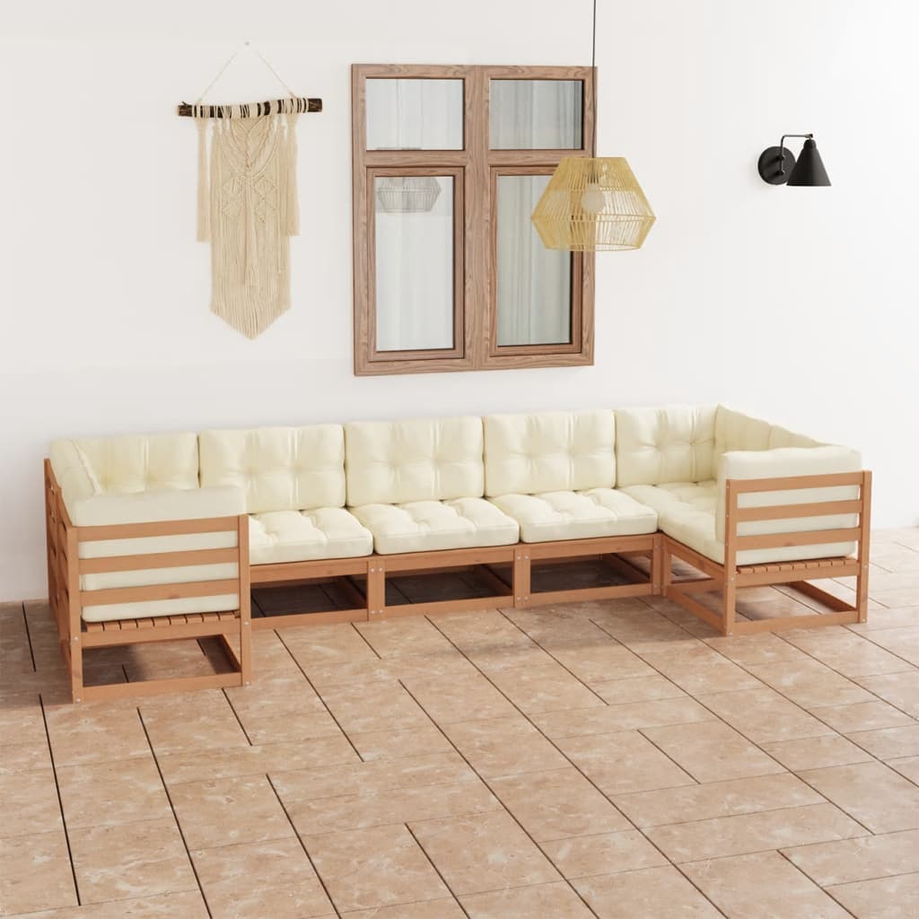 Vetonek Set de muebles de jardín 7 pzs cojines madera pino marrón miel