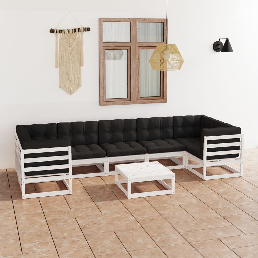 Vetonek Set muebles jardín con cojines 8 pzas madera maciza pino blanco