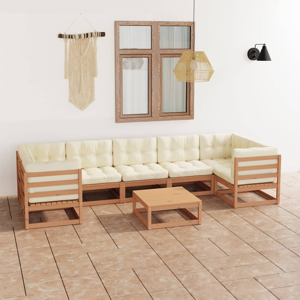 Vetonek Set de muebles de jardín 8 pzs cojines madera pino marrón miel