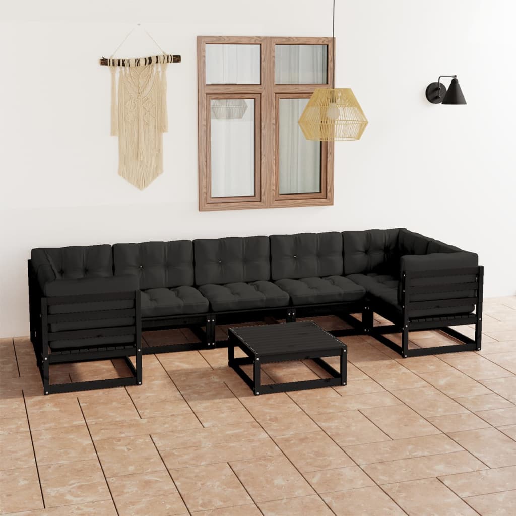 Vetonek Set de muebles de jardín 8 pzas con cojines madera pino negro