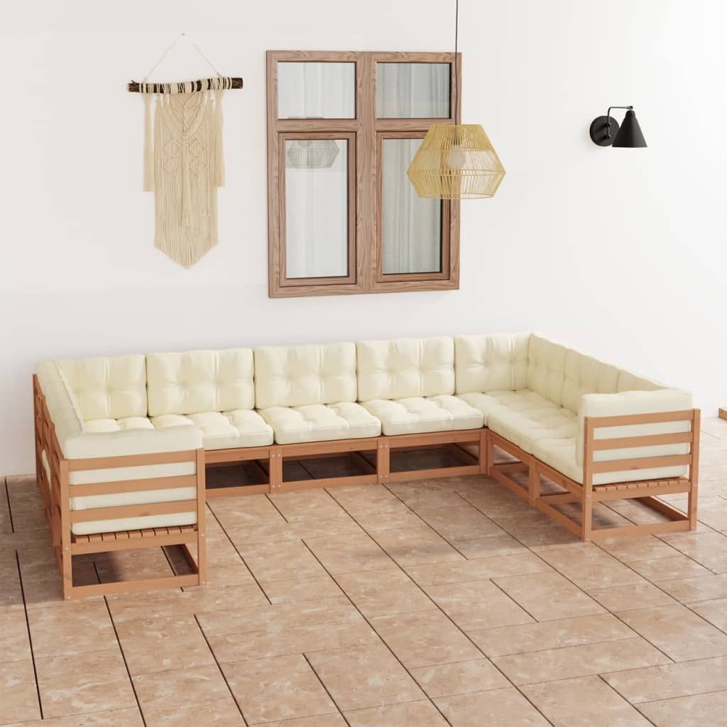 Vetonek Set de muebles de jardín 9 pzs cojines madera pino marrón miel