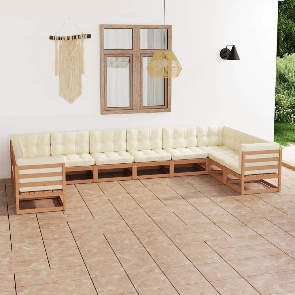 Vetonek Set de muebles de jardín 10 pzs cojines madera pino marrón miel