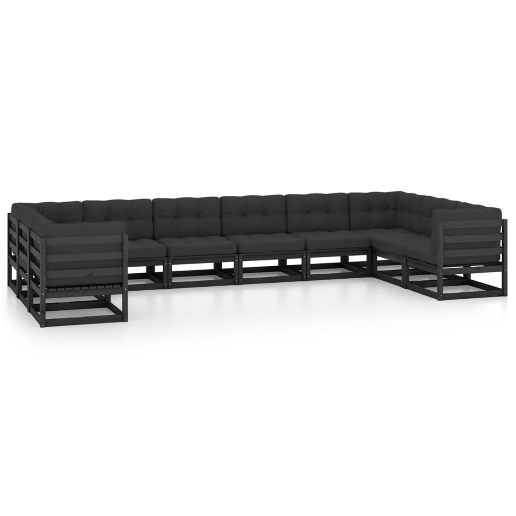 Set de muebles de jardín 10 pzas con cojines madera pino negro vidaXL