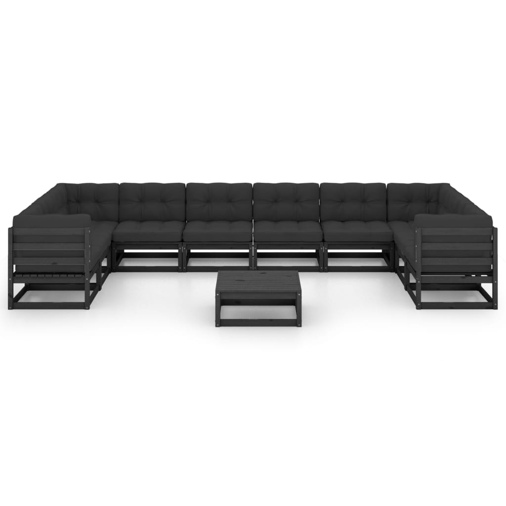 Set de muebles de jardín 11 pzas con cojines madera pino negro vidaXL