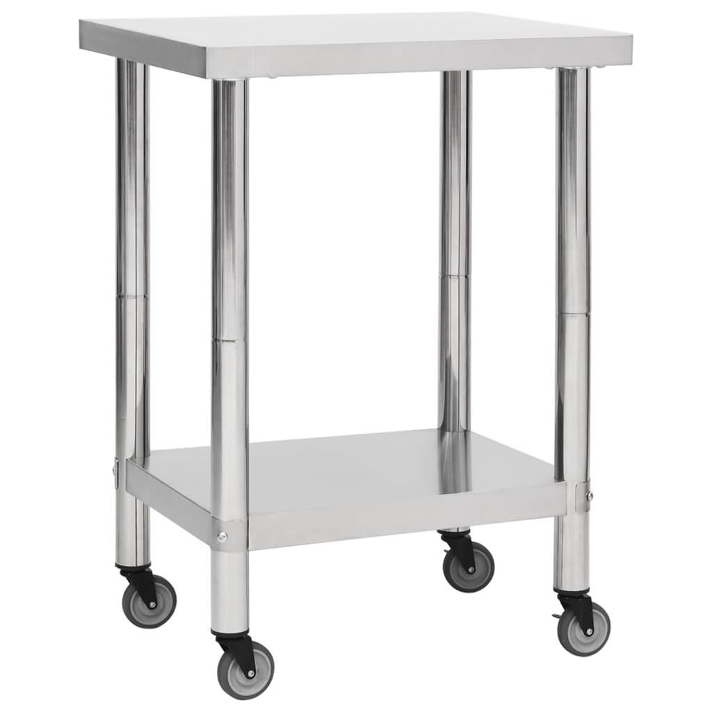 Vetonek Mesa de trabajo para cocina con ruedas acero inox 60x30x85 cm