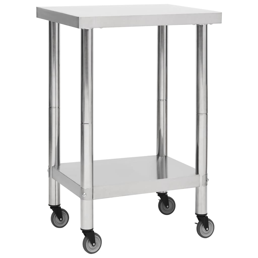 Vetonek Mesa de trabajo para cocina con ruedas acero inox 60x60x85 cm