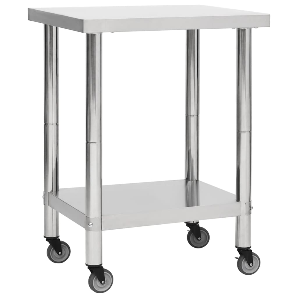 Vetonek Mesa de trabajo para cocina con ruedas acero inox 80x30x85 cm