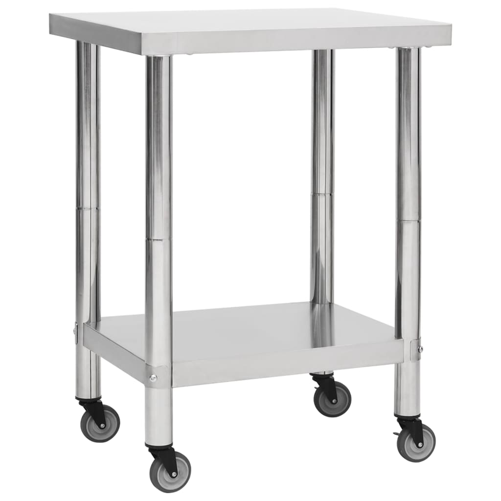 Vetonek Mesa de trabajo para cocina con ruedas acero inox 80x45x85 cm