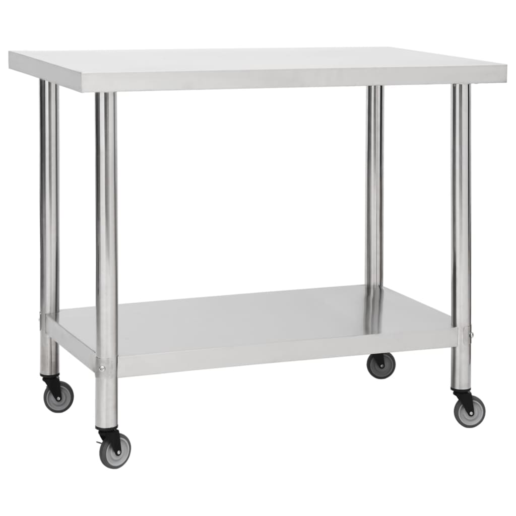 Vetonek Mesa de trabajo para cocina con ruedas acero inox 80x60x85 cm