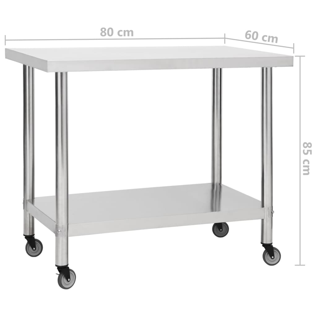 Mesa de trabajo para cocina con ruedas acero inox 80x60x85 cm vidaXL