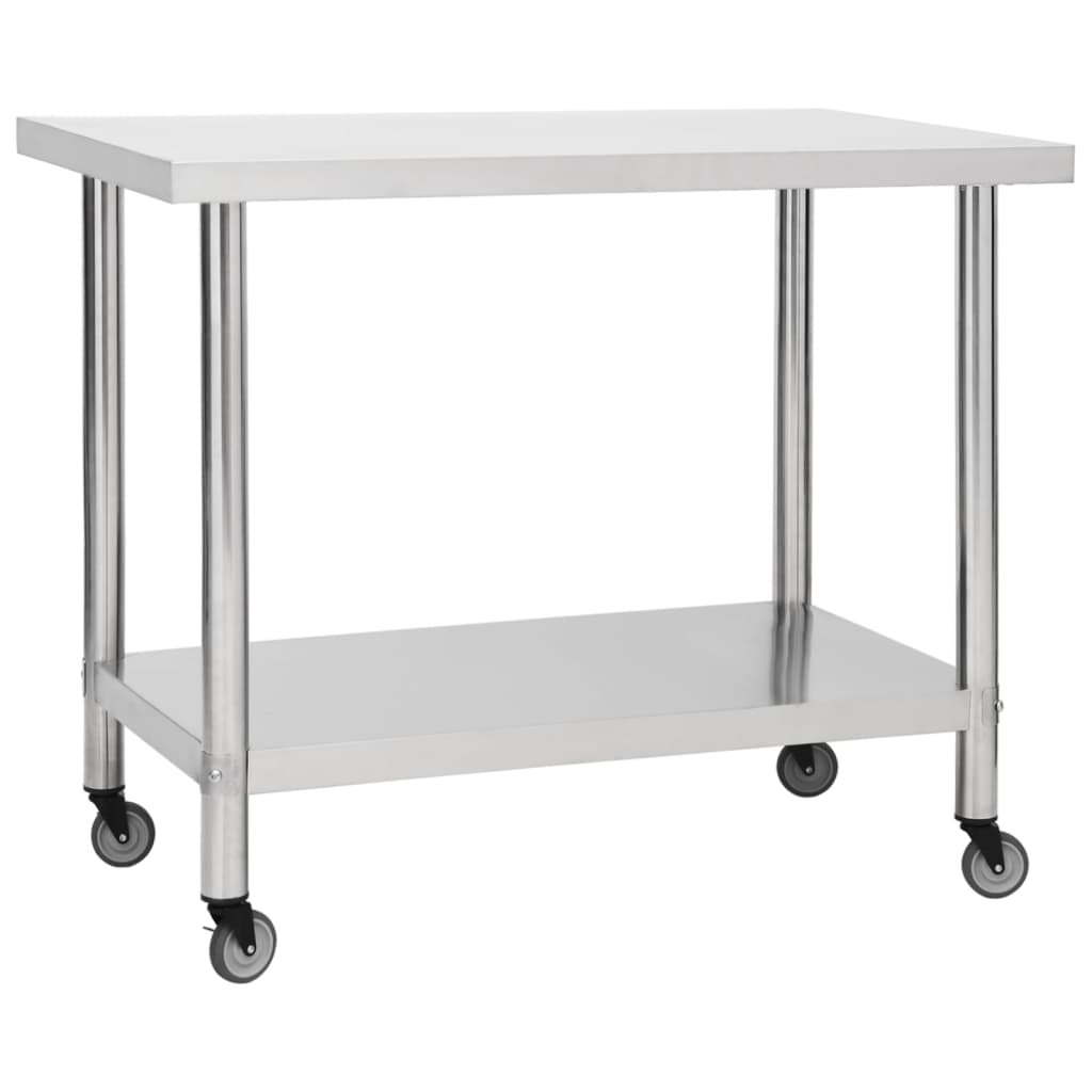 Vetonek Mesa de trabajo para cocina con ruedas acero inox 100x30x85 cm