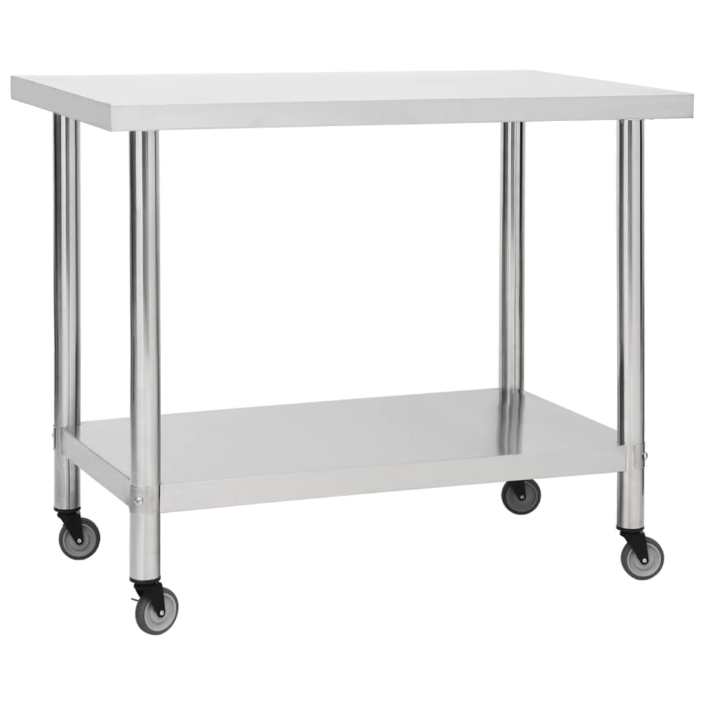 Vetonek Mesa de trabajo para cocina con ruedas acero inox 100x45x85 cm