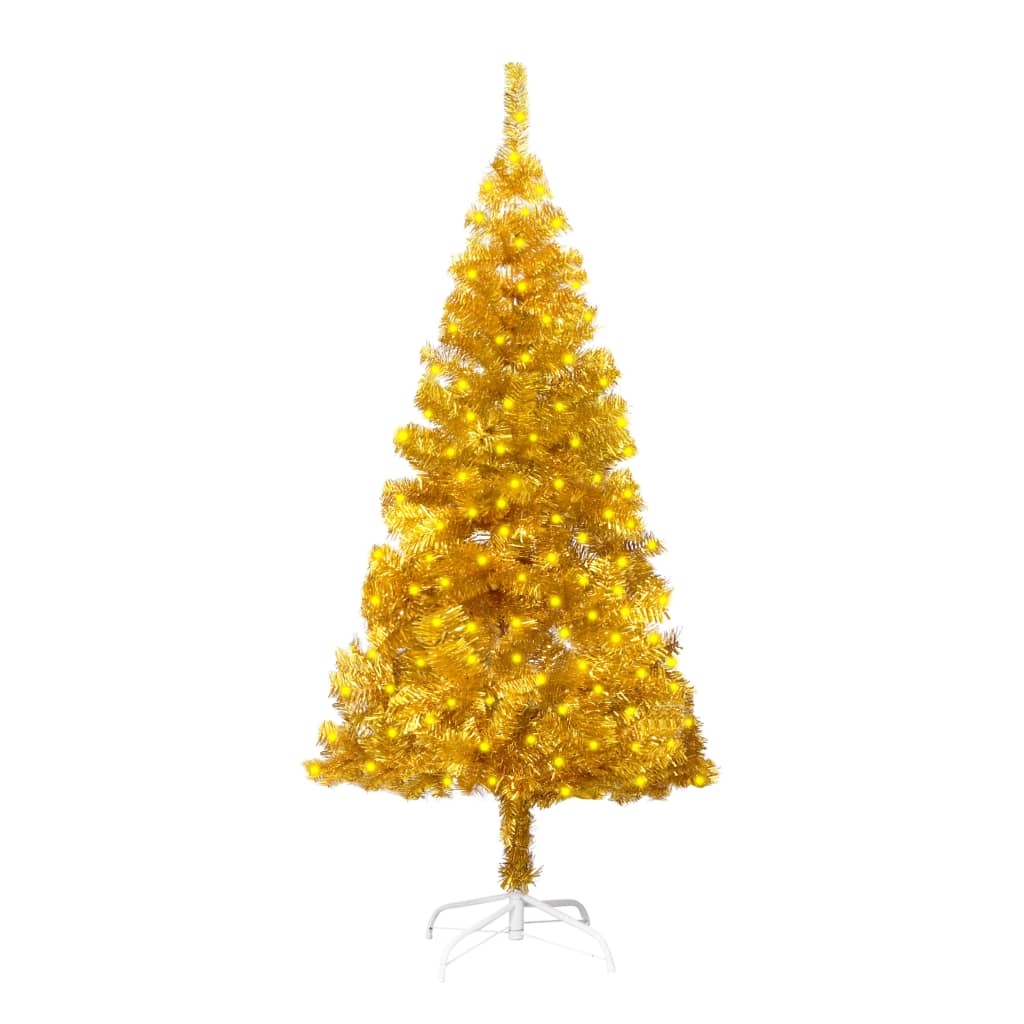 Árbol de navidad preiluminado con luces y soporte dorado 150 cm v5193 Vetonek