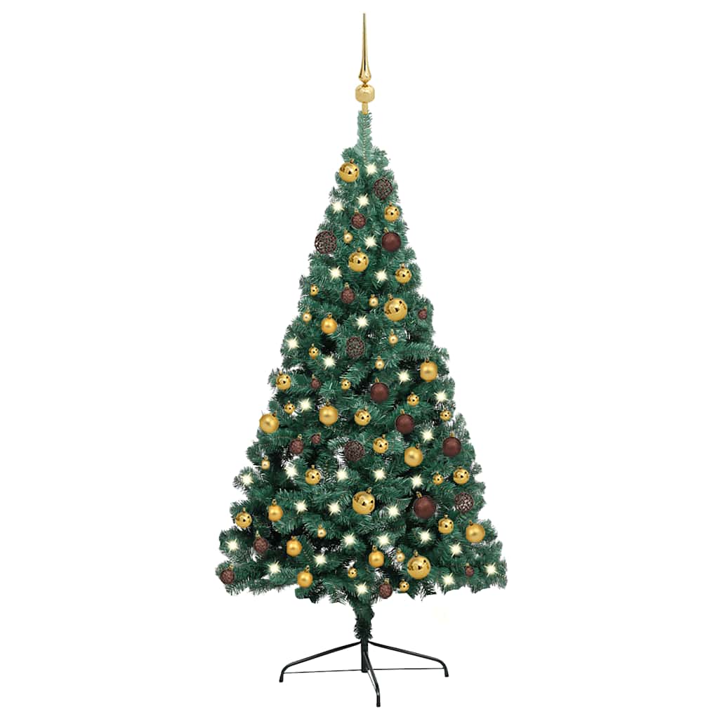 Medio árbol de navidad con luces y bolas verde 120 cm v5643 Vetonek