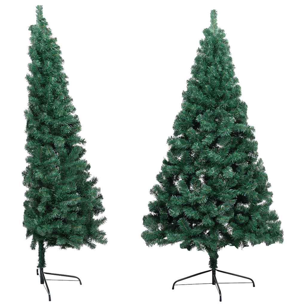 Medio árbol de Navidad con luces y bolas verde 120 cm