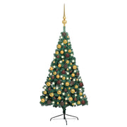 Medio árbol de Navidad con luces y bolas verde 150 cm V5650 Vetonek