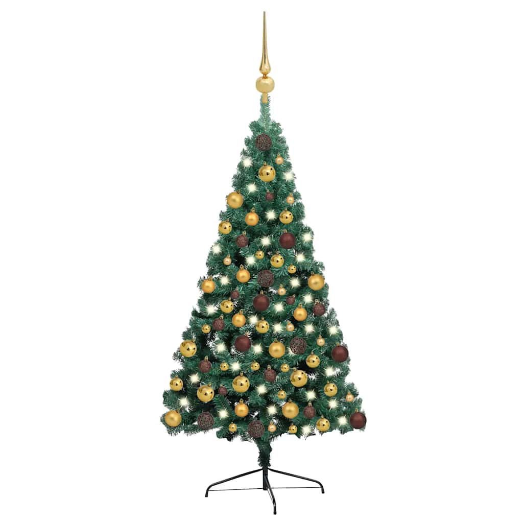 Vetonek Medio árbol de Navidad con luces y bolas verde 180 cm