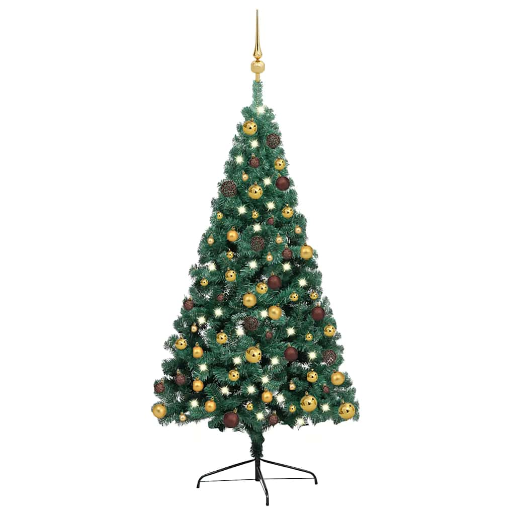 Vetonek Medio árbol de Navidad con luces y bolas verde 240 cm