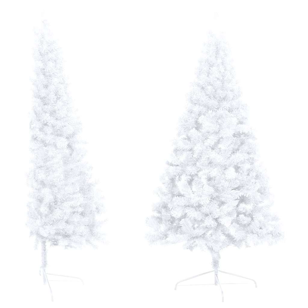 Medio árbol de Navidad con luces y bolas blanco 120 cm