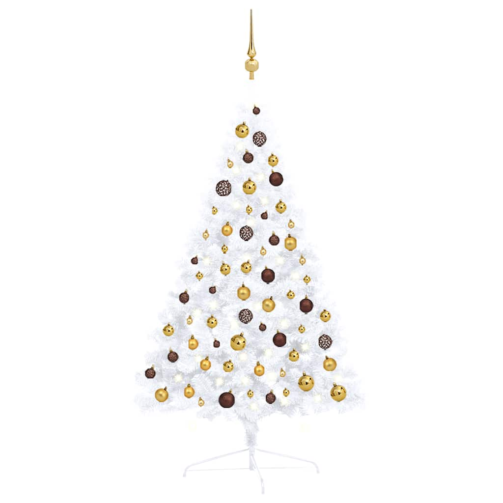 Vetonek Medio árbol de Navidad con luces y bolas blanco 120 cm