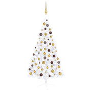 Medio árbol de navidad con luces y bolas blanco 150 cm v5704 Vetonek