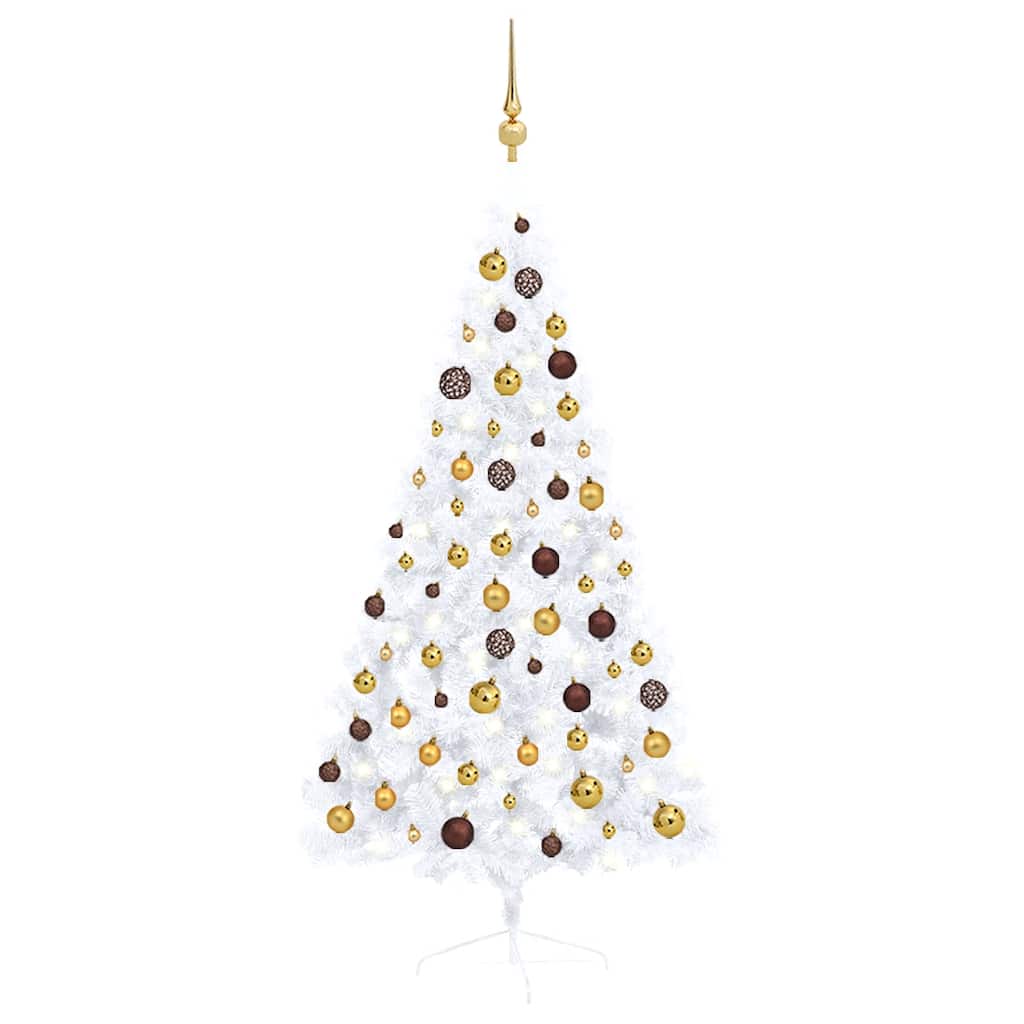 Medio árbol de navidad con luces y bolas blanco 150 cm v5704 Vetonek