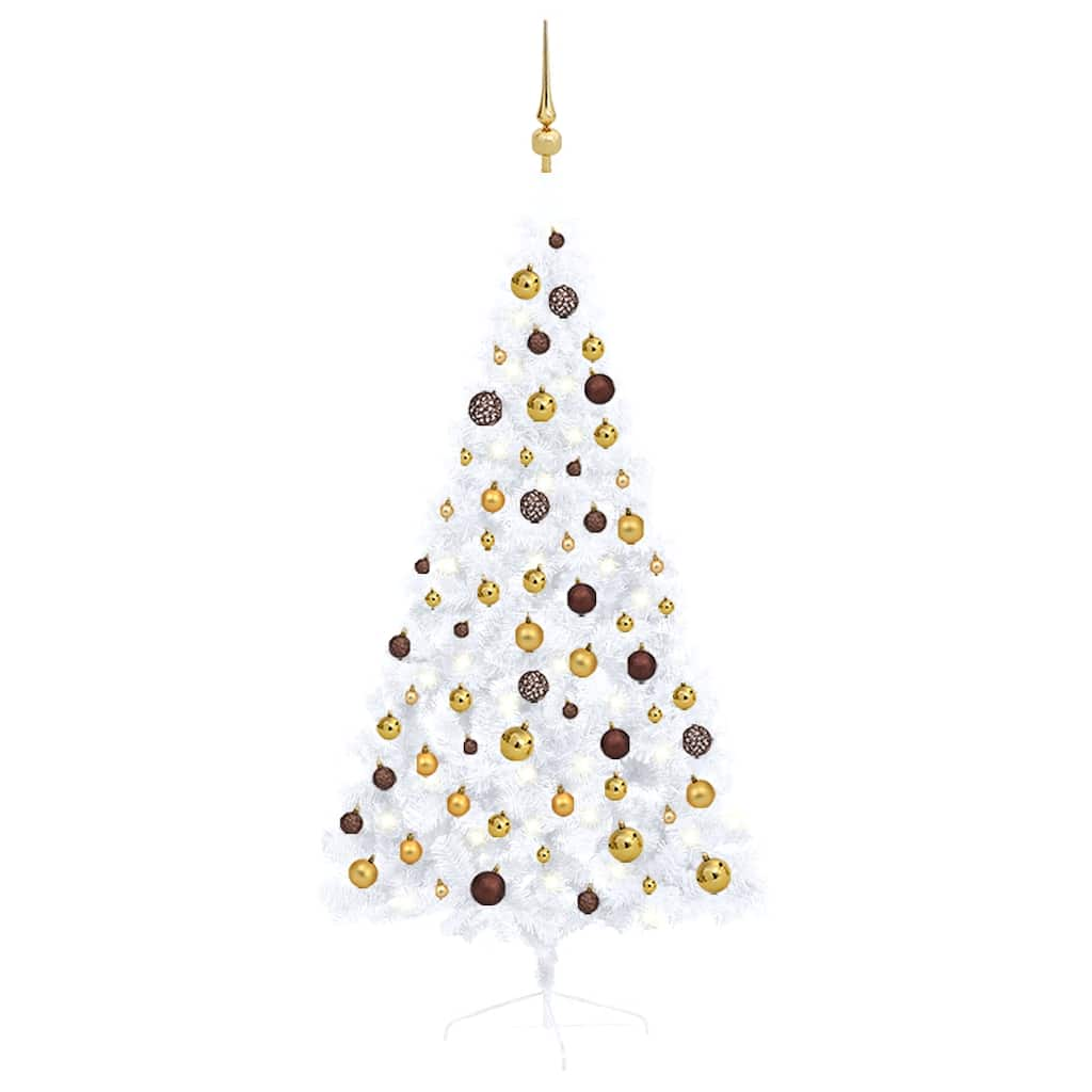 Vetonek Medio árbol de Navidad con luces y bolas blanco 150 cm