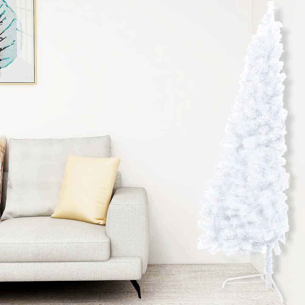 Medio árbol de Navidad con luces y bolas blanco 180 cm - Vetonek