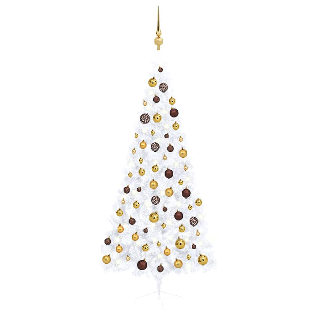 Vetonek Medio árbol de Navidad con luces y bolas blanco 180 cm