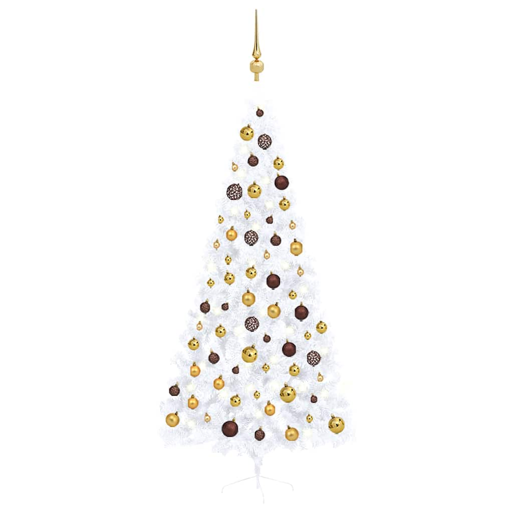 Vetonek Medio árbol de Navidad con luces y bolas blanco 120 cm