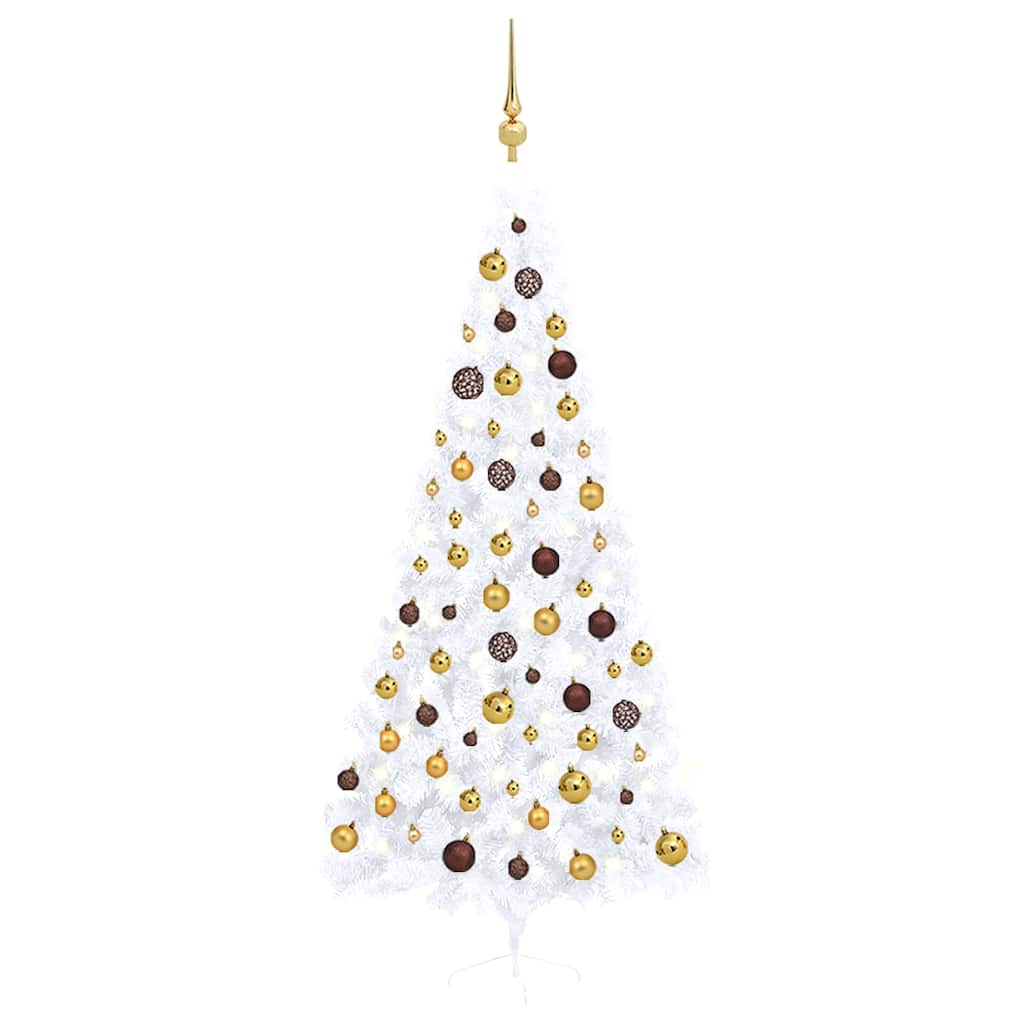 Medio árbol de navidad con luces y bolas blanco 240 cm v5735 Vetonek