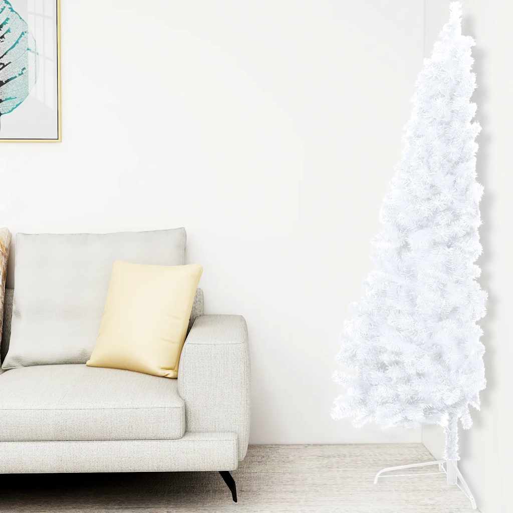 Medio árbol de navidad con luces y bolas blanco 240 cm v5735 - Vetonek