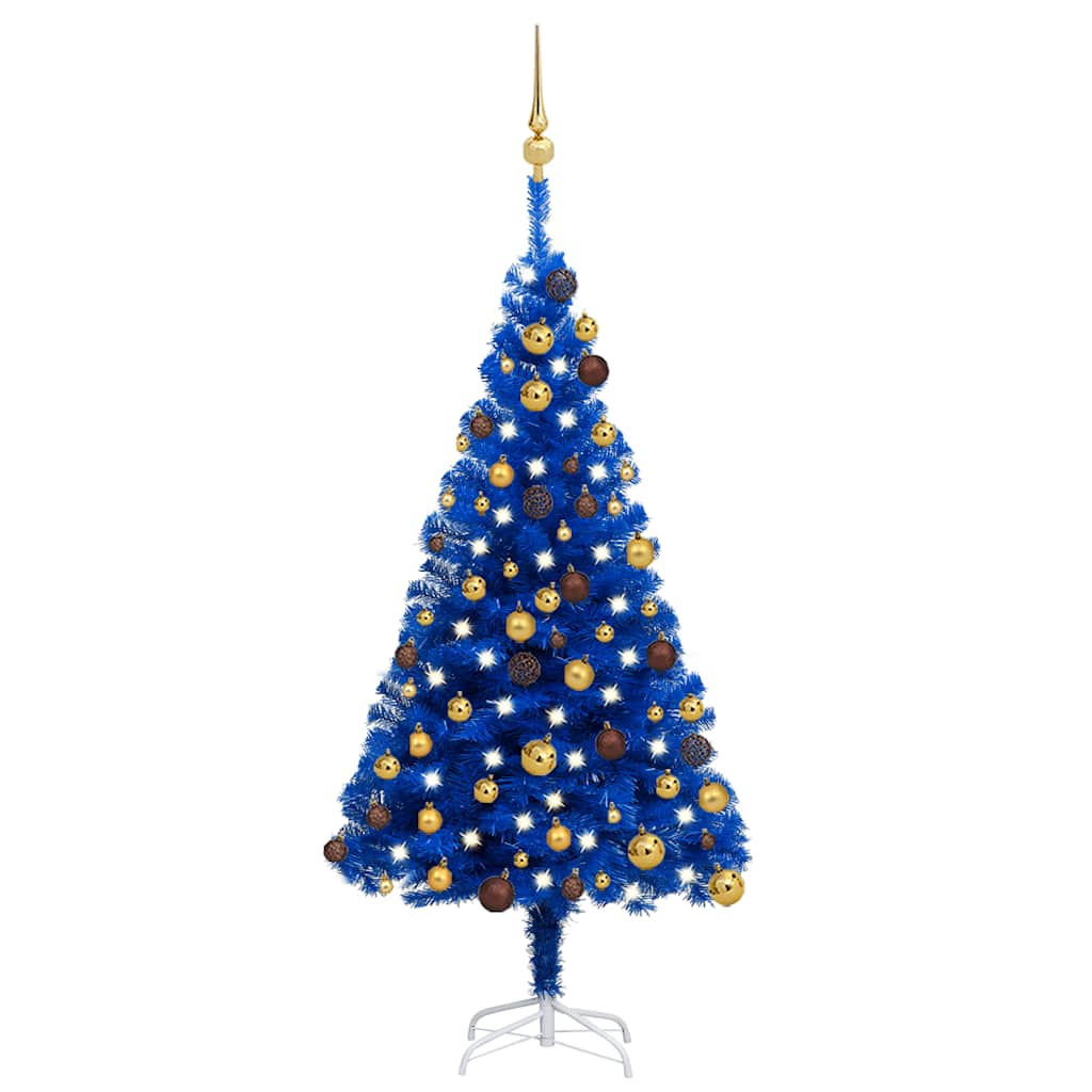 Árbol de navidad preiluminado con luces y bolas azul 120 cm v5940 Vetonek