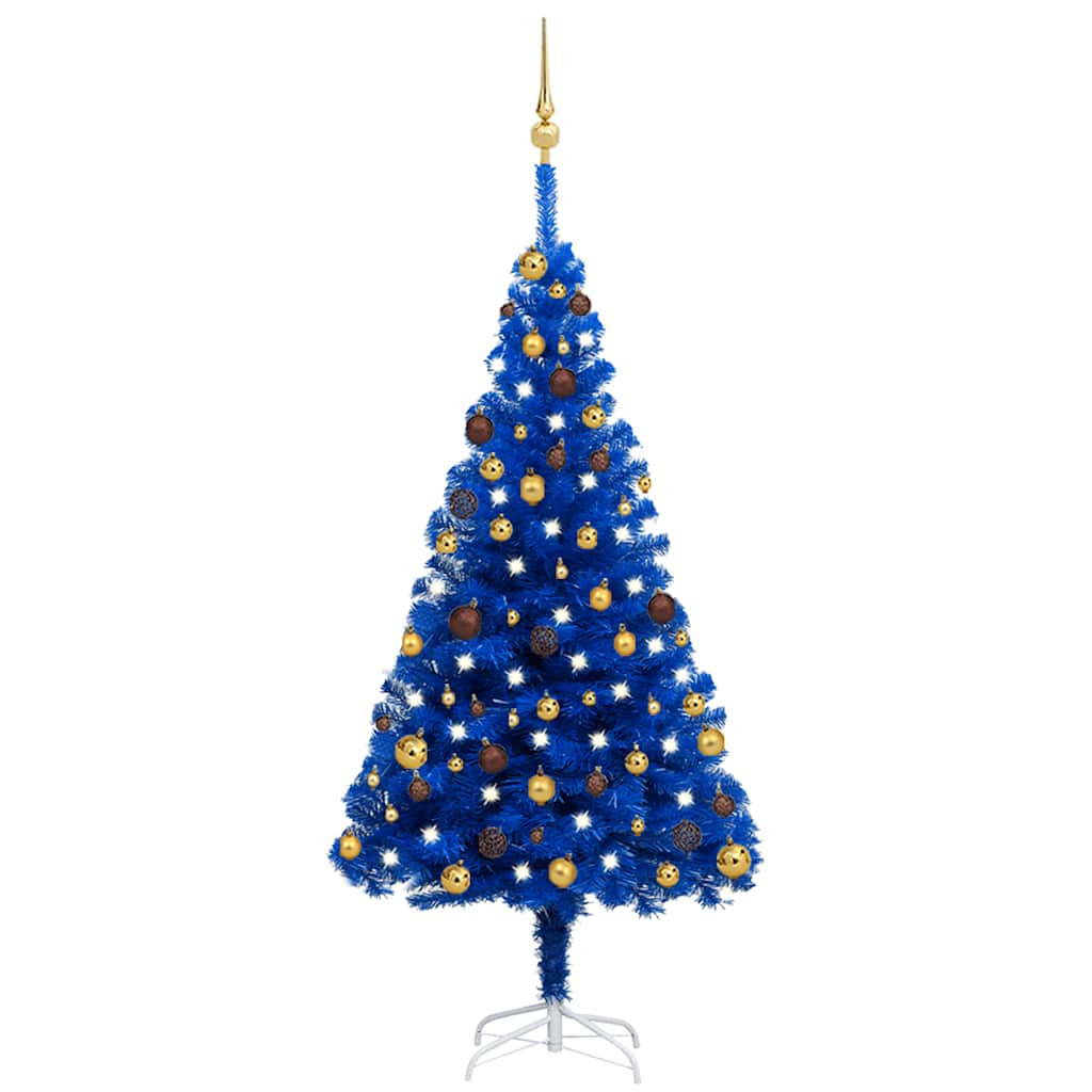 Árbol de navidad preiluminado con luces y bolas azul 150 cm v5957 Vetonek