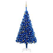 Árbol de navidad preiluminado con luces y bolas azul 210 cm v5971 Vetonek
