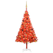 Árbol de navidad preiluminado con luces y bolas rojo 150 cm v6008 Vetonek