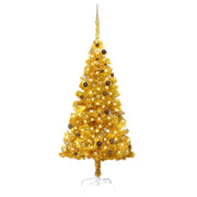 Árbol de navidad preiluminado con luces y bolas dorado 210 cm v6077 Vetonek