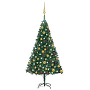 Árbol de navidad preiluminado con luces y bolas verde 120 cm v6213 Vetonek