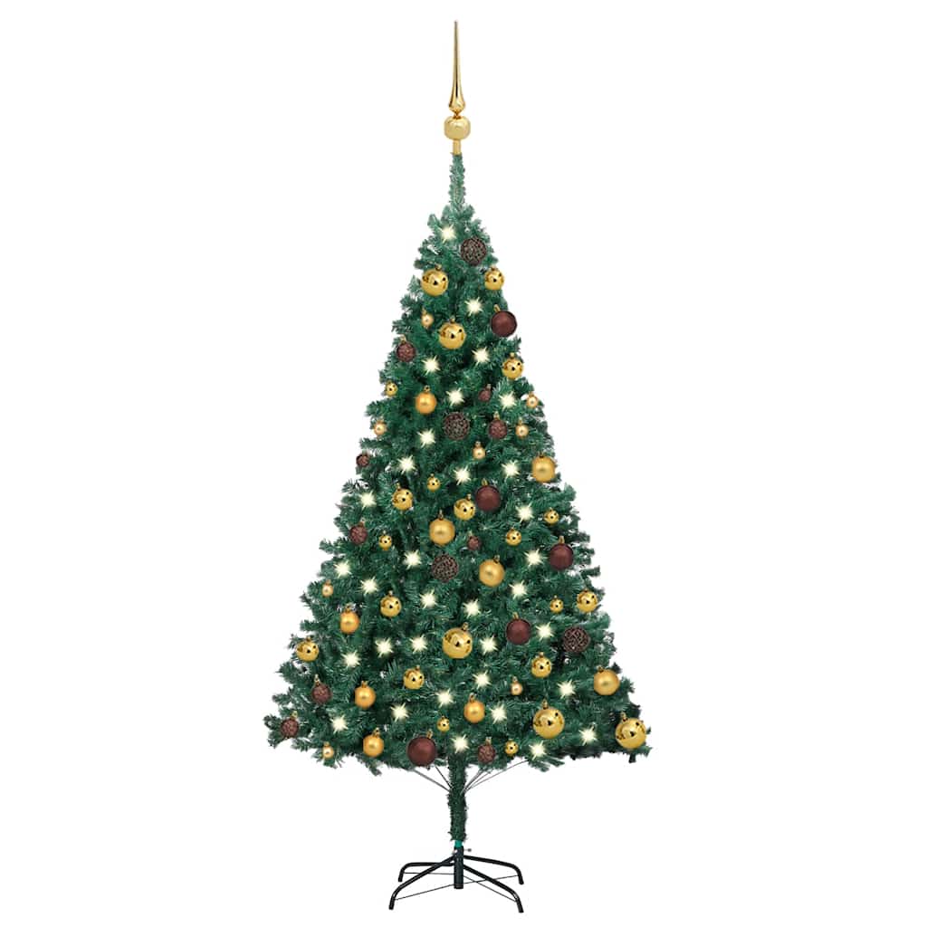 Árbol de navidad preiluminado con luces y bolas verde 120 cm v6213 Vetonek
