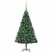 Árbol de navidad preiluminado con luces y bolas verde 210 cm v6244 Vetonek