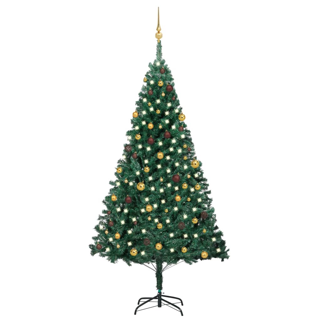 Árbol de Navidad Artificial Verde de 240 cm con Luces LED y Decoraciones