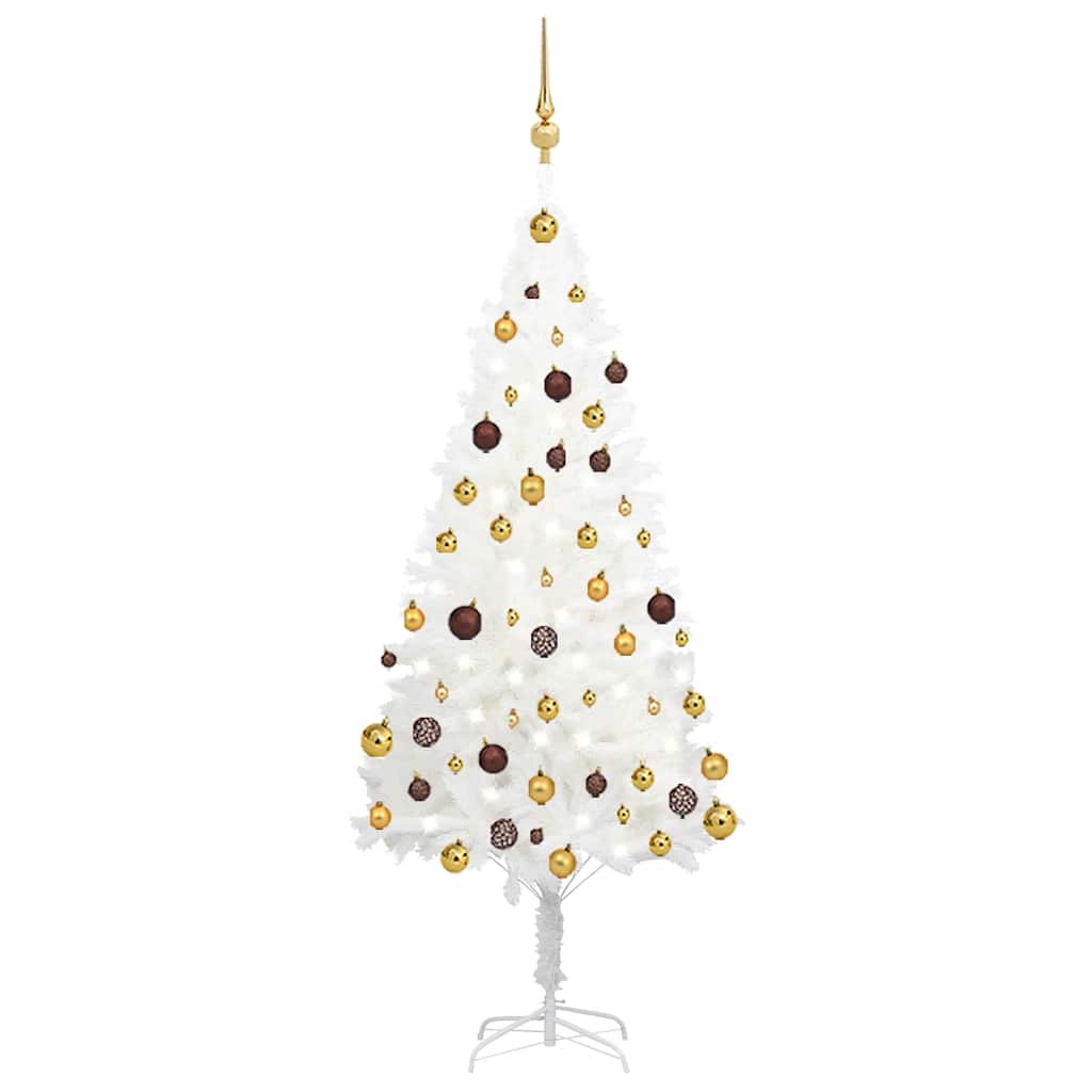 Árbol de navidad preiluminado con luces y bolas blanco 150 cm v6343 Vetonek